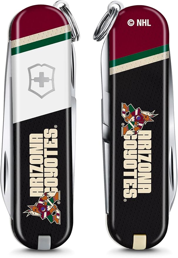 Victorinox Classic SD Swiss Army Knife – Compact 7 Function Swiss Made Pocket Knife with Small Blade Screwdriver and Key Ring – Arizona Coyotes