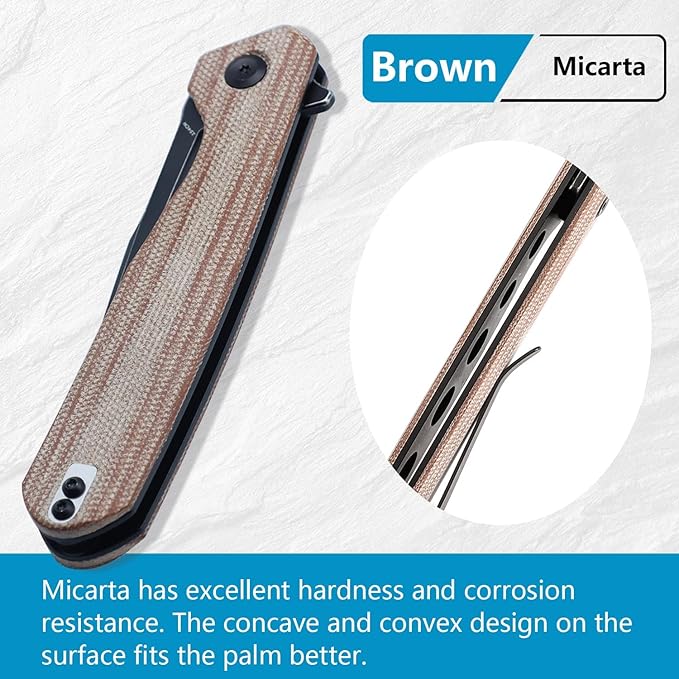 KANSEPT Qilin Pocket Knife 3.24'' Blackwash 154CM Sharp Blade Brown Micarta Handle for Edc Flipper and Liner Lock with Double-Sided Clip Men Camping Survival Folding Knives T1047A3