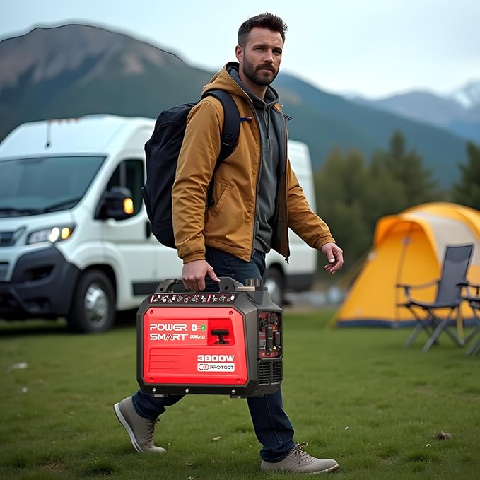 PowerSmart 3800 Watt Dual Fuel Inverter Generator Quiet Portable Gas Propane Powered with CO Sensor and RV Ready Outlet 149cc 4-Stroke OHV Engine for Home Backup Camping and Tailgating