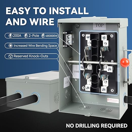 200 Amp Generator Transfer Switch Manual 48000W General Duty Double Throw Switch 120/240V Stronger&ampStability Meeting NEMA 3R Standards for Outdoor and Indoor Enlarged Enclosure for Easy Wirin
