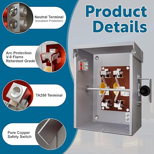 200 Amp 2P/3P Manual Generator Transfer Switch Heavy Duty 48000W General Double-Throw Safety Switches 120/240 Volt Transfer Switch for Home Generator Indoor &amp Outdoor (11.9 x 7.9 x 15.95)