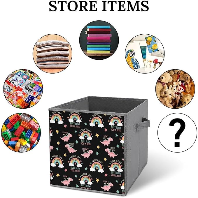 Compact Storage Basket I Didnt My Blew You A Kiss Funny Dinosaur Collapsible Organizer Bin with Handles Versatile Storage Container for Home