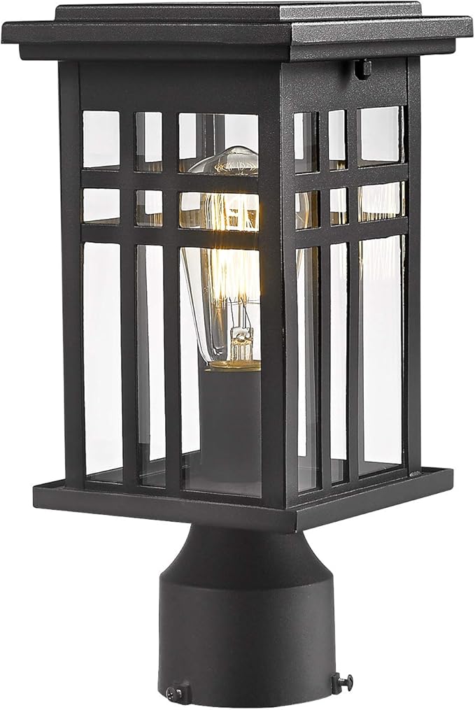 zeyu Exterior Post Light Outdoor Pole Lantern Pillar Light Fixture with Clear Glass Shade and Black Finish 20068-P BK