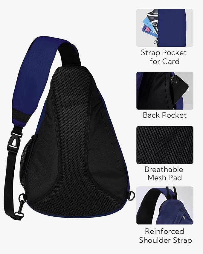 WATERFLY Sling Bag Crossbody Backpack: Over Shoulder Daypack Casual Cross Chest Side Pack (Large Blue)