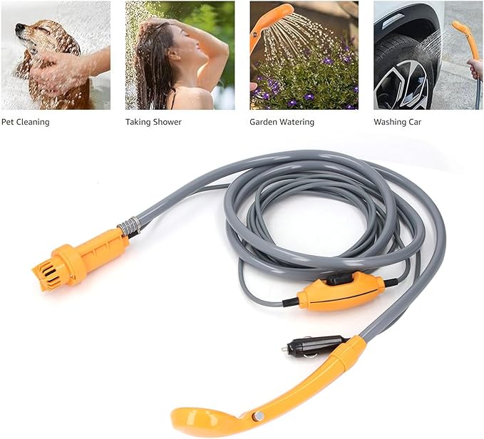 Portable Camping Shower Adjustable Water Flowing 2.5 L min with 3D Water Outlets for Outdoor Camping Hiking Pet Cleanliness Car Washing (Orange)