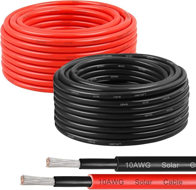 XRDS -RF 10AWG Solar Wire 6mm² 2 Pack 30FT Red &amp Black Solar Panel Cable 84 Strands Tinned Copper XLPE Insulated Outdoor Wire for PV Systems Inverter Battery RV Car Boat – Fire &amp UV Re