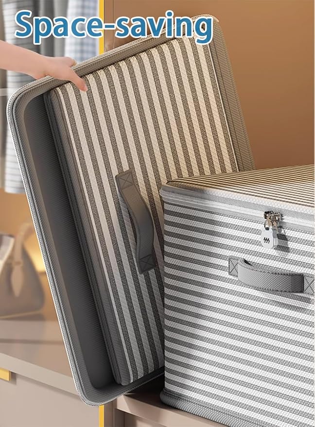 Foldable Storage Boxes Organizers for Clothes Stackable Fabric Storage Bins Bag with Zipperfor Comforter/Blanket/Clothes Washable(Gray52L)
