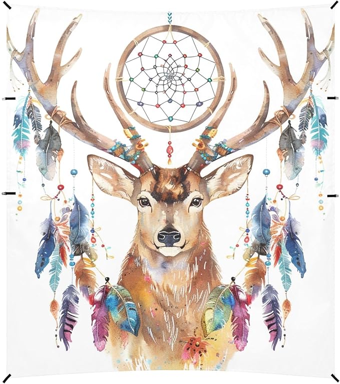 ALAZA Deer Boho Chic Style Dream Catcher Beach Tent Sun Shelter Portable Canopy Sunshade for Outdoor Camping Picnics Backyard Fun 10x9 ft