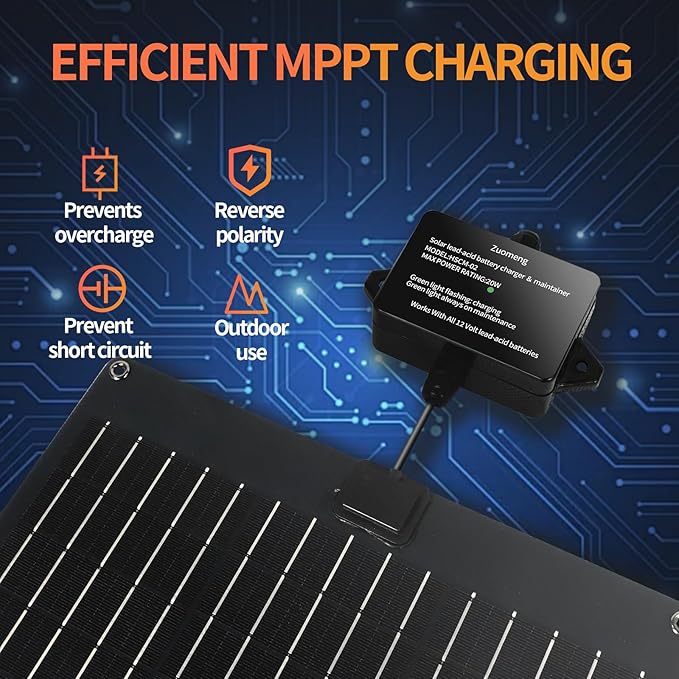 20W Solar Battery Maintainer &amp Trickle Charger MPPT &amp Pulse Tech Solar Panel Kit 12V Lead-Acid Battery Charger Weatherproof for Car Boat Dump Trailer Outdoor Use
