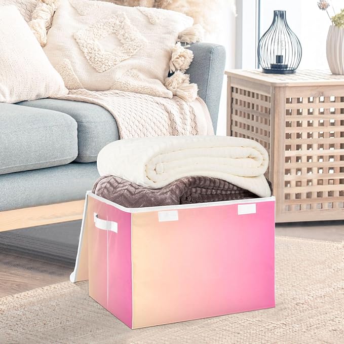 Peach Gradient Storage Bin with Lid Foldable Tote Storage Closet Storage Bins for Office Supplies Home Decor