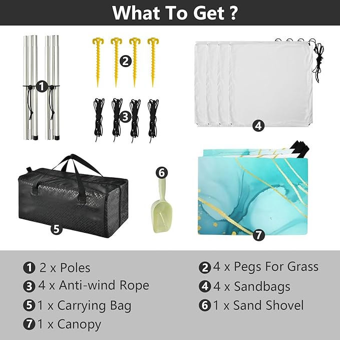 Beach Canopy with Windproof Ropes &amp Sandbags Beach Tent Sun Shade Sun Shelter for Camping Trips Fishing Backyard Fun or Picnics Textures