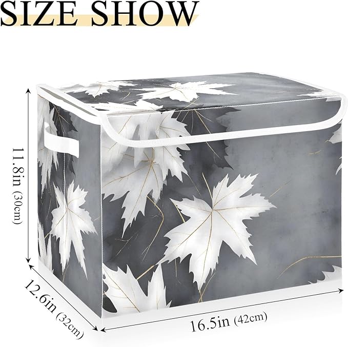 AIXIWAWA Lidded Storage Cube (White Maples) Fabric Foldable Closet Bins with Flip Lid and Handles Organizer Basket Container 16.5 x 12.6 x 11.8 IN