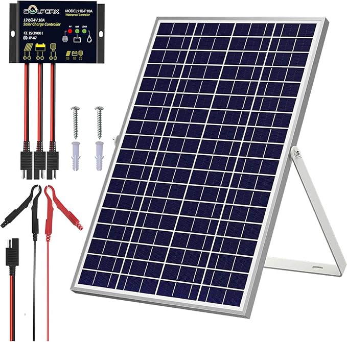 SOLPERK Solar Panel Kit 30W 24V Intelligent Waterproof 10A PWM Controller Home Outdoor Solar Battery Charger for RV Car Boat Marine Tractor Camping 24 Volt Batteries Solar Panel Charger (30W 24V)