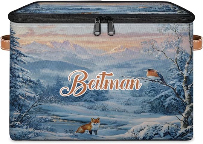 Storage-Bins with Lids Handle Customized Stackable-Storage-Bin for Kids-Boys-Girls-Toys Cube Collapsibl Basket Snowfield Fox
