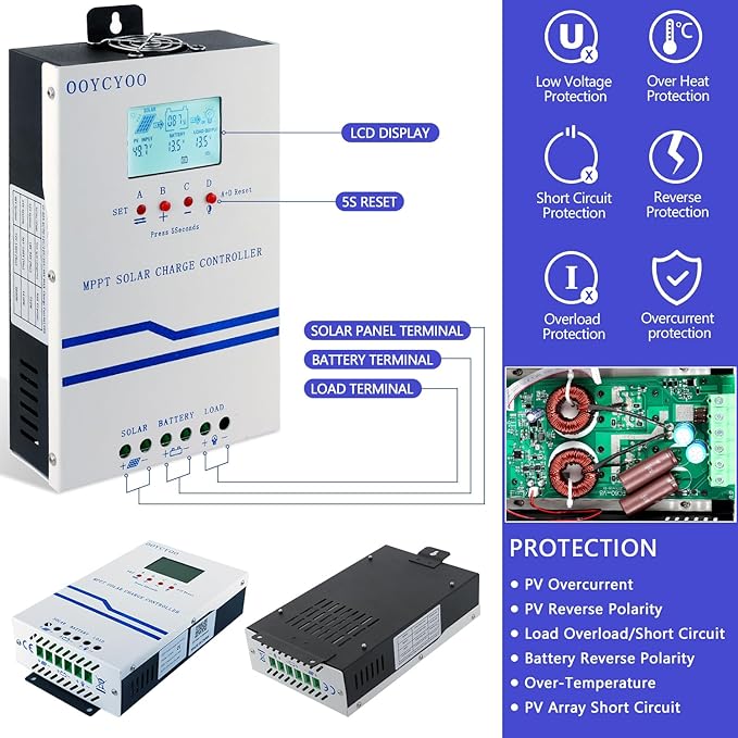 40A Solar Charge Controller MPPT 12V 24V 36V 48V Controller 40amp Solar Charge Regulator MPPT 160V w/LCD Display Work with AGM Gel Flooded and Lithium