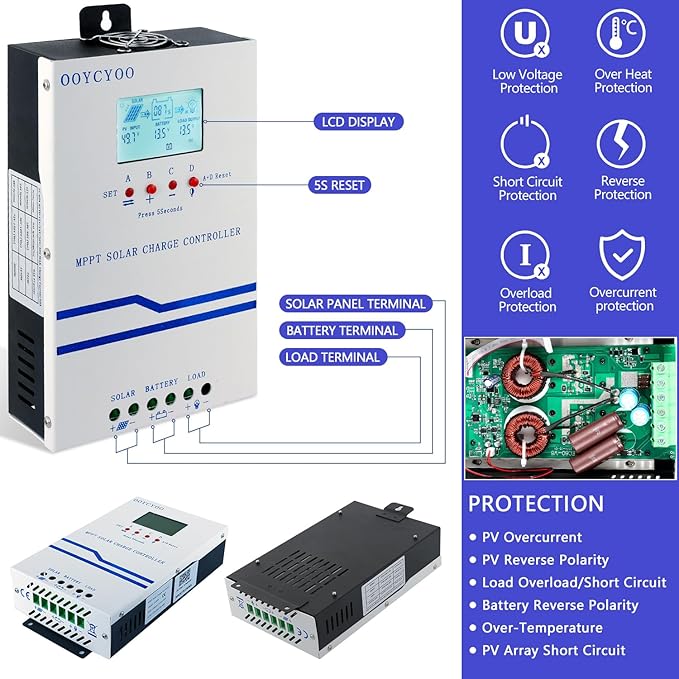 60A Solar Charge Controller MPPT 12V 24V 36V 48V Controller 60amp Solar Charge Regulator MPPT 160V w/LCD Display Work with AGM Gel Flooded and Lithium
