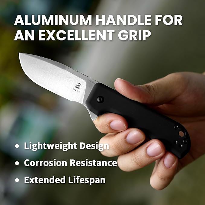 Kizer Nice Guy Pocket Folding Knife 2.84 Nitro V Blade Lightweight Sharp Camping and Hiking Knife Tough Aluminium Handle Liner Lock Flipper Knives V3011A2