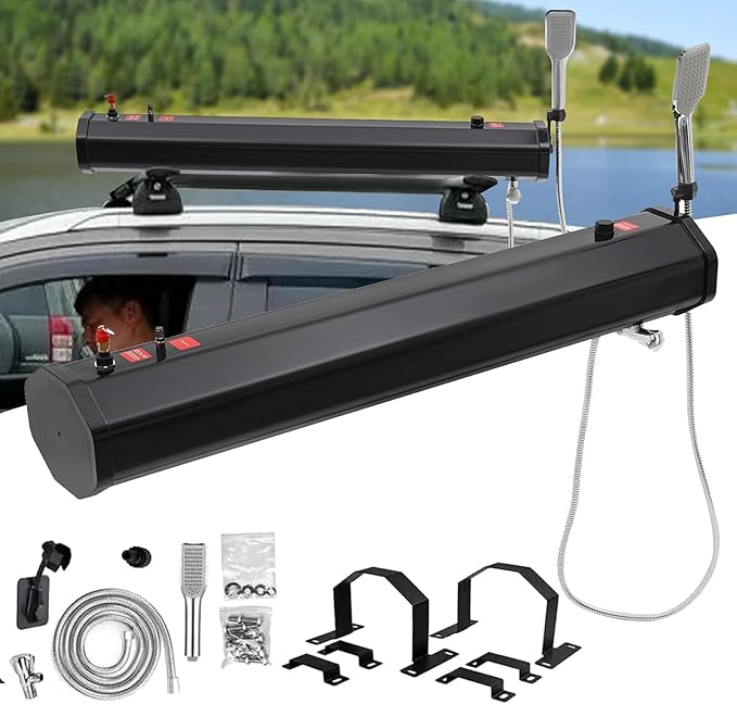 Solar Shower Portable Water Tank for Camping Shower Camp Shower Roof Rack Shower for Hiking Car Wash Pet Cleaning (113x18x14.5cm)