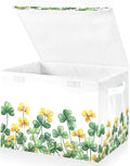 senya St. Patrick's Day Baskets Collapsible Storage Bins with Lids Border Of Green Clover Yellow Flowers Storage Boxes Clothes Baskets for Organizing