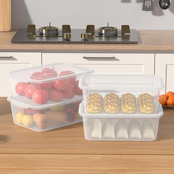 6.5 Quart Clear Plastic Bin Small Pizza Dough Box Storage Containers with Lids 4 Packs