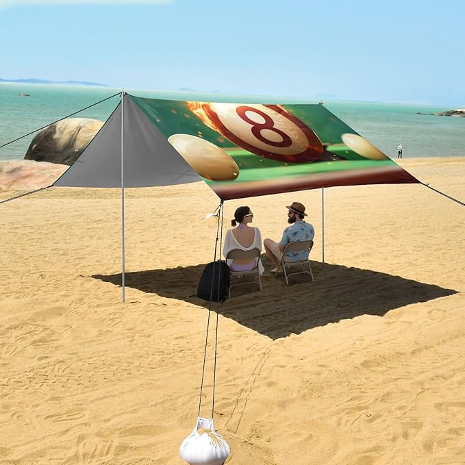 ALAZA Pool Cue Hitting A Billiard Ball on Fire Beach Tent Sun Shelter Portable Canopy Sunshade for Outdoor Camping Picnics Backyard Fun 10x9 ft