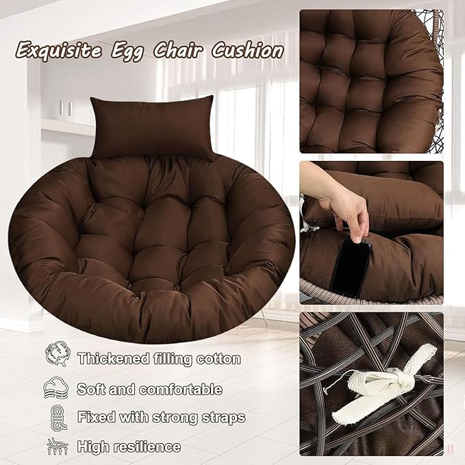 Egg Chair Cushion Hanging Basket Chair Pads Wicker Rattan Hanging Seat Cushions with headrest Pillow Washable for Indoor OutdoorA7126cm