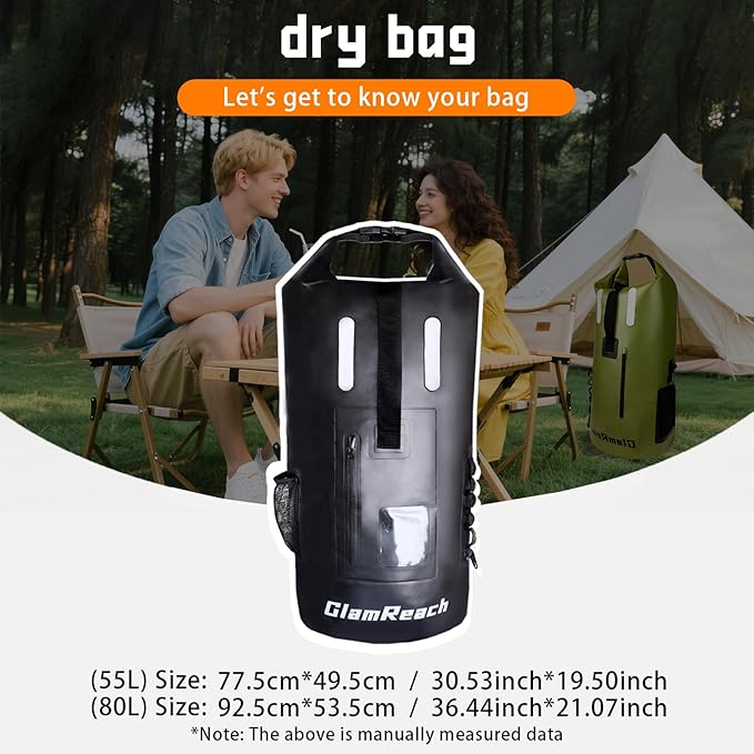 55L Dry Bag for Men - Heavy Duty Waterproof Backpack Large Roll Top Rip-Resistant Rucksack for Kayaking Camping Boating Hiking Fishing &amp Travel with 2L dry bag (Black55L)