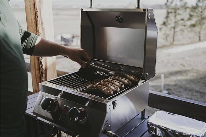 GasOne Portable Propane Grill – 16-inch Stainless Steel Tabletop Grill – Tabletop Gas Grill with Heat Control and Built-In Thermometer – Large Cooking Area – Ideal for Outdoor Camping Travel RV