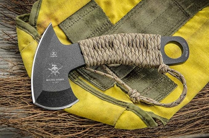 TOPS Knives Microhawk Full Tang Fixed Blade- Black Traction Coating Blade Finish- Black Kydex Sheath w/Rotating Spring Steel Clip