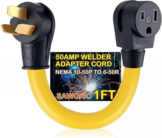 Kanayu 10-50P to 6-50R 50amp Welder Adapter Cord Compatible with NEMA 3 Prong Range Stove Oven to Welder Plasma Cutter Adapter with Ergonomic Handle Heavy Duty STW 8 AWG*3C 1ft ETL Listed