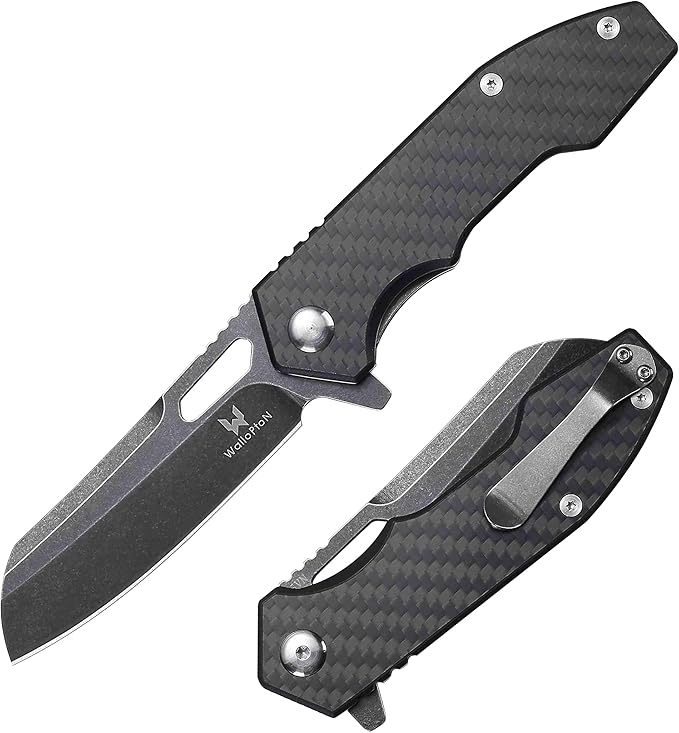 Folding Pocket Knife - 3.54'' CPM S35VN Black Steel Blade Carbon Fiber Ergonomic Handle - Camping Outdoor Self-Defense &amp Protection EDC Knife Men &amp Women Best Gifts