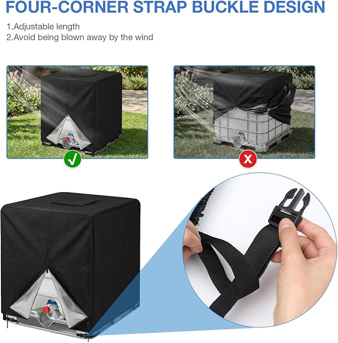 NEVERLAND IBC Tote Cover 275 Gallon 420D Heavy Duty Outdoor Water Tank Cover with Half Zipper &amp Top Velcro Opening UV &amp Waterproof Protection Fits 1000L IBC Tote