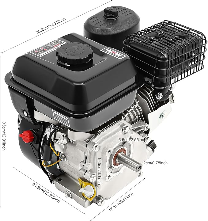 7.5HP 4-Stroke Engine 210CC Go Kart Engine 25° Inclined Single Cylinder 3600 RPM Horizontal Shaft Gas Engine 0.78 Inch Shaft Diameter with Float Carburetor 12.32 x 14.25 x 12.99 Inch