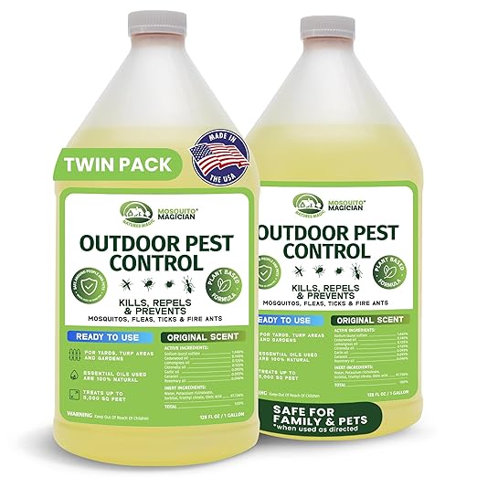 Mosquito Magician Ready to Use Liquid Solution – Kills Mosquitoes Fleas &amp Fire Ants – Use with Mosquito Foggers Sprayers &amp Misting Systems – Pet &amp Yard Safe for Lawns Patios Outdoors