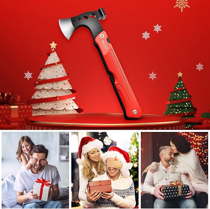 RoverTac Camping Hatchet Multitool Axe Survival Gear 14-in-1 Multi Tool Axe Hammer Knife Saw Bottle Opener Fire Starter Whistle Gifts for Men Dad Him Perfect for Camping Survival Hiking Fishing