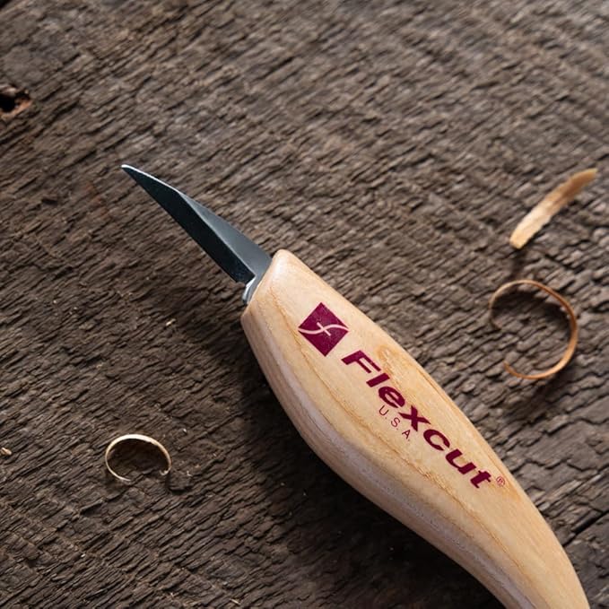 FLEXCUT KN13 Detail Knife – 1.50″ High-Carbon Steel Blade Very Fine Point Ash Wood Handle 0.15 lb Made in USA