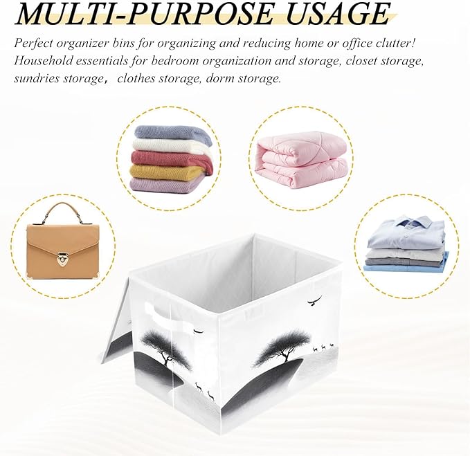 Storage Cube with Lid Silhouettes Landscape Print 16.5×12.6×11.8 IN Collapsible Large Capacity Foldable Storage Basket Bin Organizer