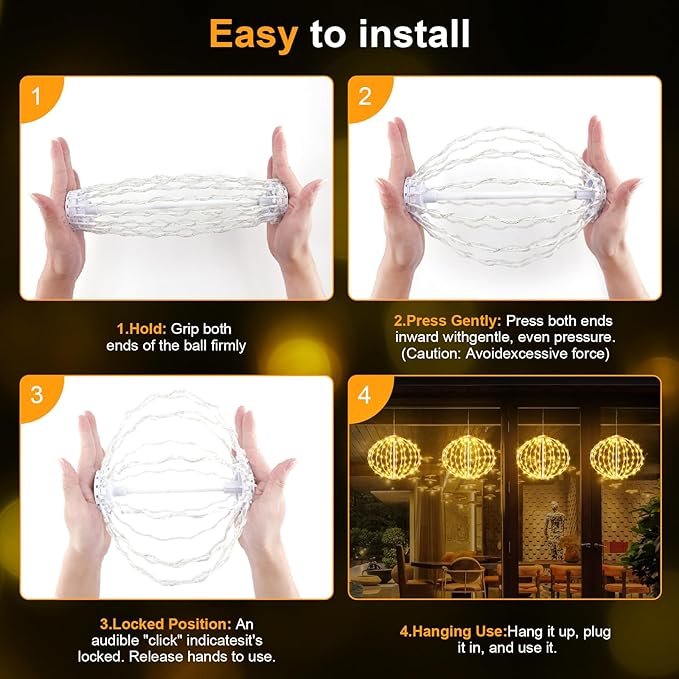 AGOTD Christmas Outdoor Decorations Ball Lights - 12 Inch Connectable Hanging Tree Globe Lights with 8 Lighting Modes Timing Function Waterproof Indoor Outdoor (Warm White 2pcs)