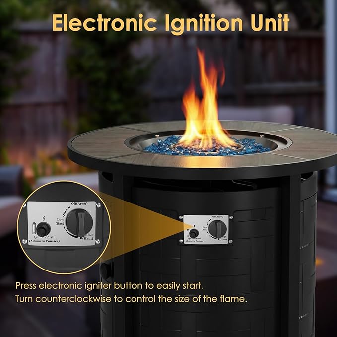 TLGREEN Propane Fire Pit Table 30 Inch Round – 50000 BTU Outdoor Fire Pit with Lid Converts to Patio Coffee Table Certified Includes Waterproof Cover &amp Blue Fire Glass(Grey)