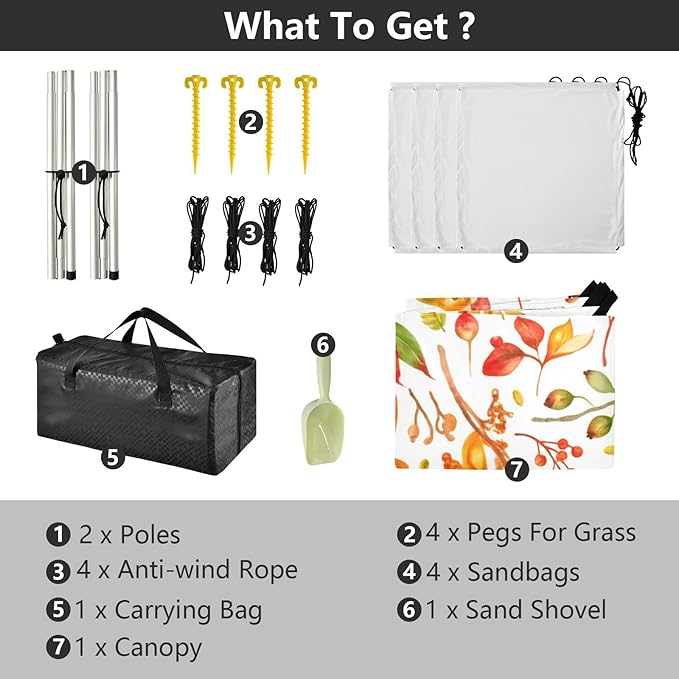 Beach Canopy with Windproof Ropes &amp Sandbags Beach Tent Sun Shade Sun Shelter for Camping Trips Fishing Backyard Fun or Picnics Autumn Leaves
