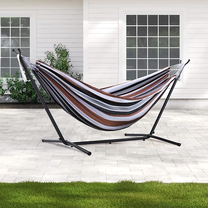 550lbs Capacity Double Hammock Adjustable Hammock Bed with 10ft Heavy Duty Steel Stand Includes Portable Carrying Case Easy Set up