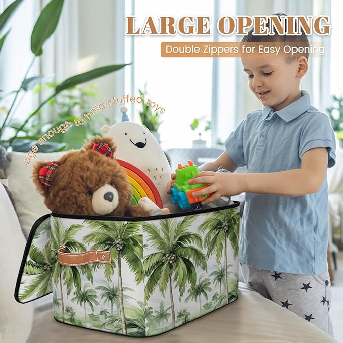 Palm Tree Storage Bins with Lids Tropical Trees Fabric Storage Boxes with Zipper Collapsible Decorative Closet Organizer Cube for Clothes Organizing Shelves