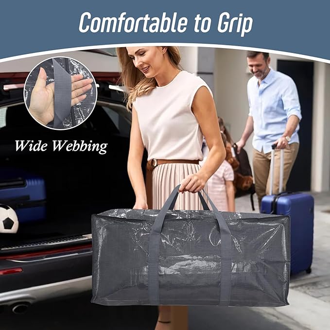 12 Pack Extra Heavy Duty Large Moving Bags with Strong Zipper &amp Comfortable Handles Sturdy &amp Durable Clothes Storage Bags Totes Bins Packing Moving Boxes for College Supplies Gray