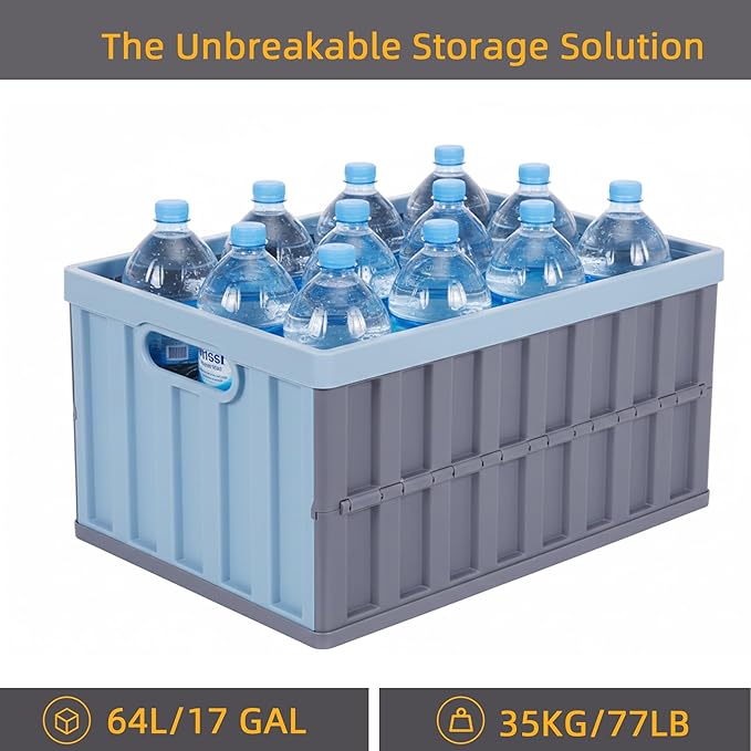 Citylife 64L Collapsible Storage Bins with Lids Plastic Storage Containers for Organizing Stackable Storage Box Large Heavy Duty Utility Crates 2 Packs