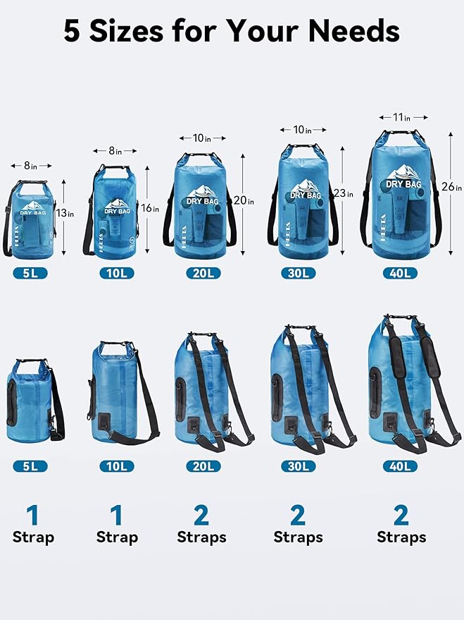 HEETA Waterproof Dry Bag for Women Men (Transparent Blue 5L) Bundled with Waterproof Fish Scale Digital with Backlit LCD Display (Orange)