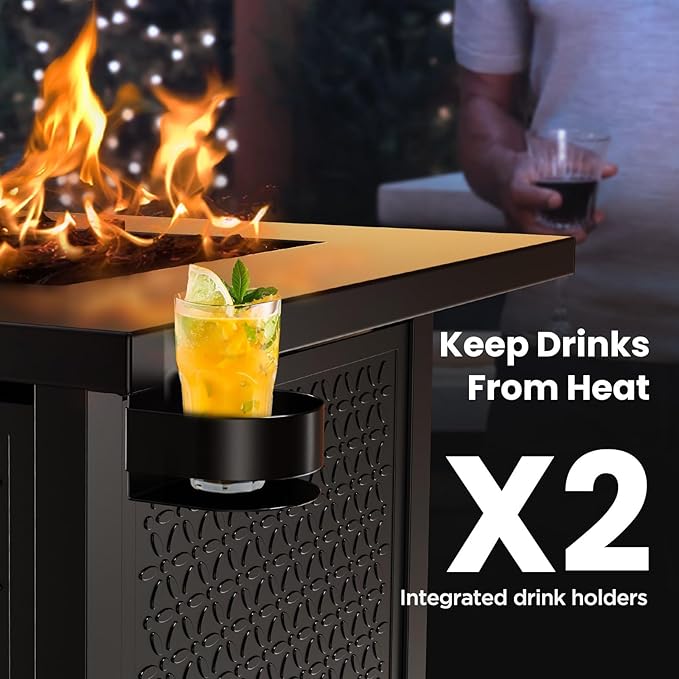 Ciays Propane Fire Pits 32 Inch Outdoor Gas Fire Pit 50000 BTU Steel Fire Table with Lid and Lava Rock Add Warmth and Ambience to Gatherings and Parties On Patio Deck Garden Backyard Black