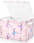 ALAZA Ballet Dance Pink Storage Bins Organizer Box Baskets Lidded Clothes for Shelves Closet Collapsible Stackable Storage Cubes Handles