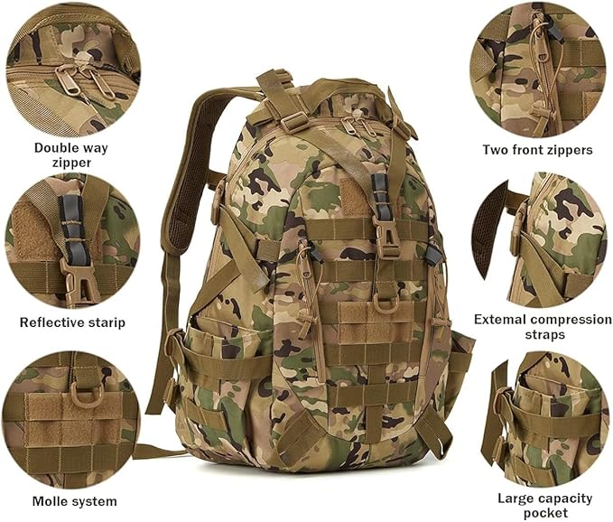 Jungle Leopard 40L Tactical Backpack Men Camping Hiking Bag Reflective Travel Survival MOLLE Climbing Rucksack(WD)