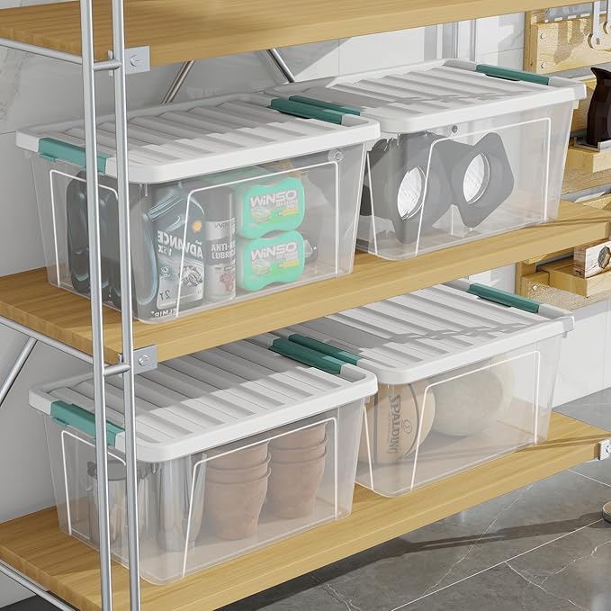 20 Quart Clear Plastic Storage Bins with Lids 6 Packs Latch Storage Container Box