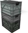 SIDIO CRATE Pro Pack - Two Full Size and One Half Size Heavy Duty Stackable Storage Bins Totes and Containers with Lids and Dividers - Durable Organizer for Home Office Garage and Outdoor Use